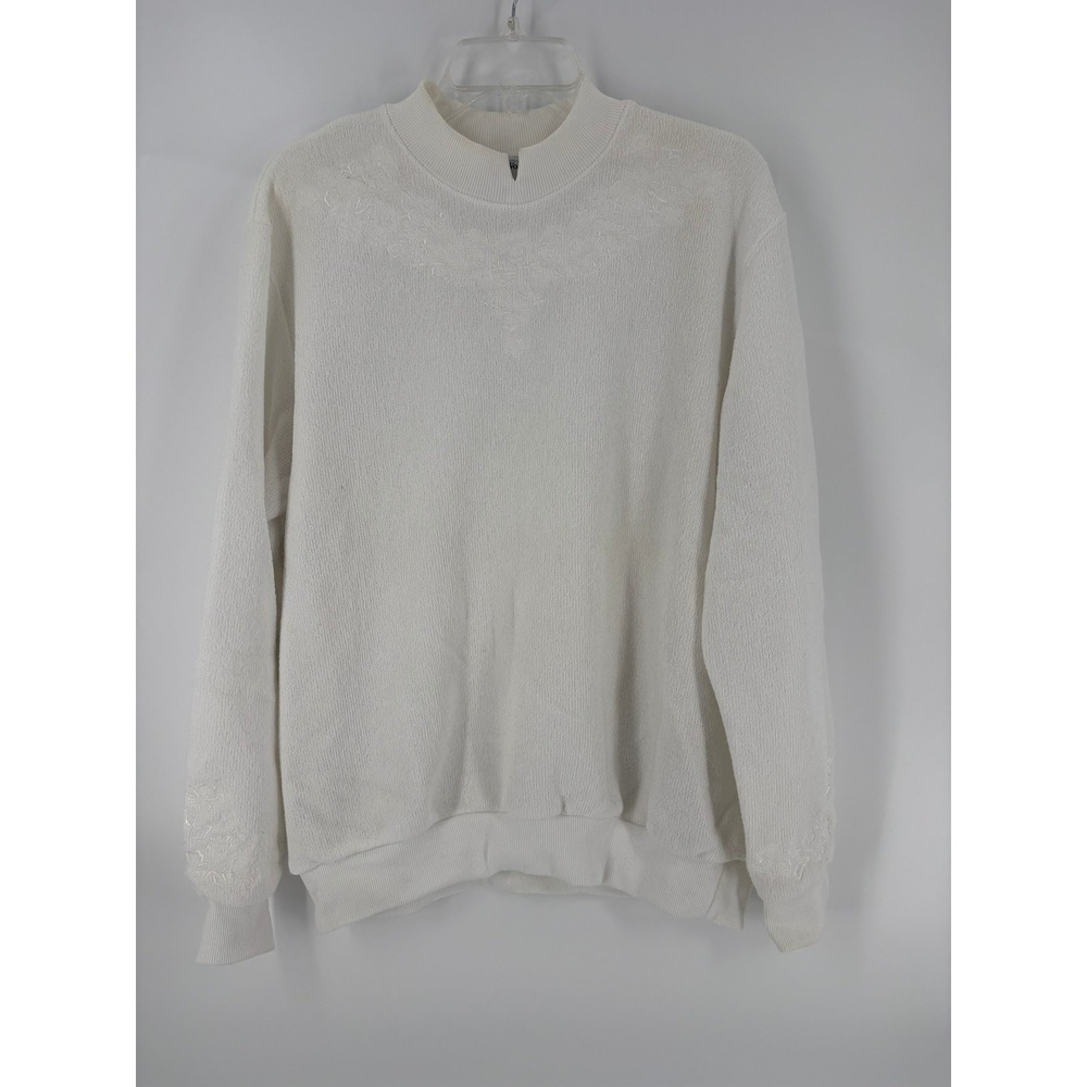 BonWorth Cream Embroidered Mock Neck Long Sleeve Sweatshirt Womens Medium